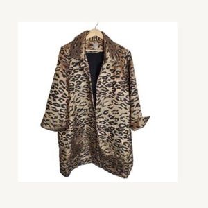 Chico's 3 (16) Cheetah Open Front Jacket Longline 3/4 sleeves Shantung Metallic